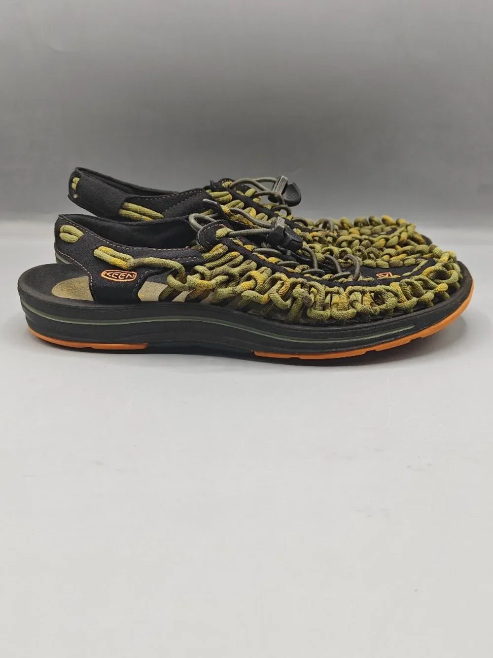 Keen Uneek Woven Bungee Cord Hike Sandals Braided Drawstring Green Men's Sz 8.5